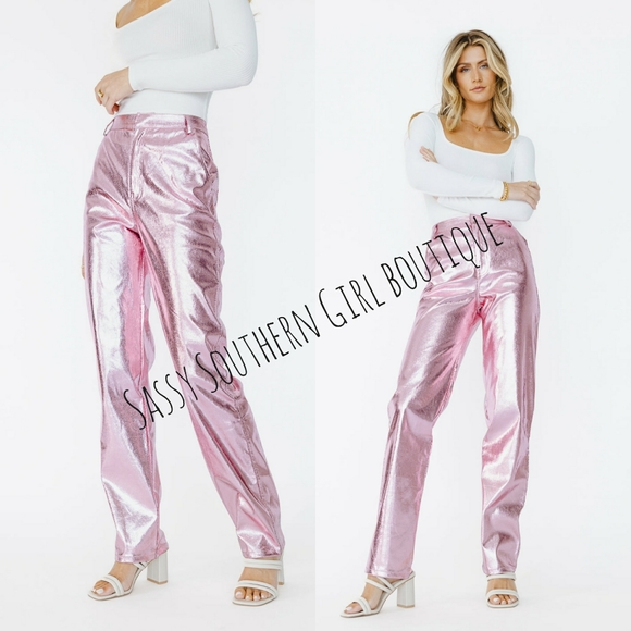 Sassy Southern Girl Boutique Pants - 🆕⭐Pink metallic vegan leather pants
